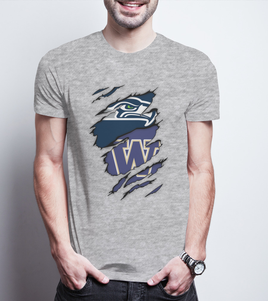 Seahawks University Of Washington Huskies Logo Fusion T-Shirt