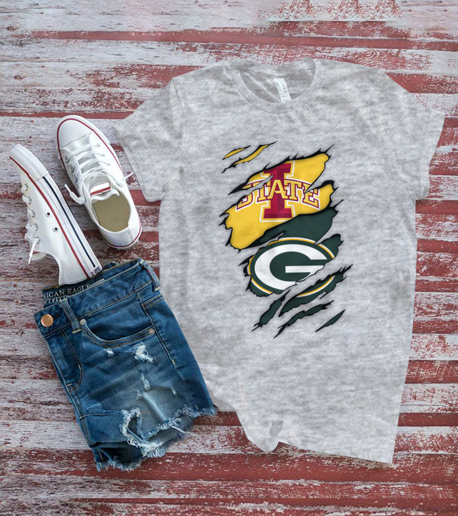 Green Bay Packers Iowa State Cyclones Torn Ripped Claw Marks T-Shirt