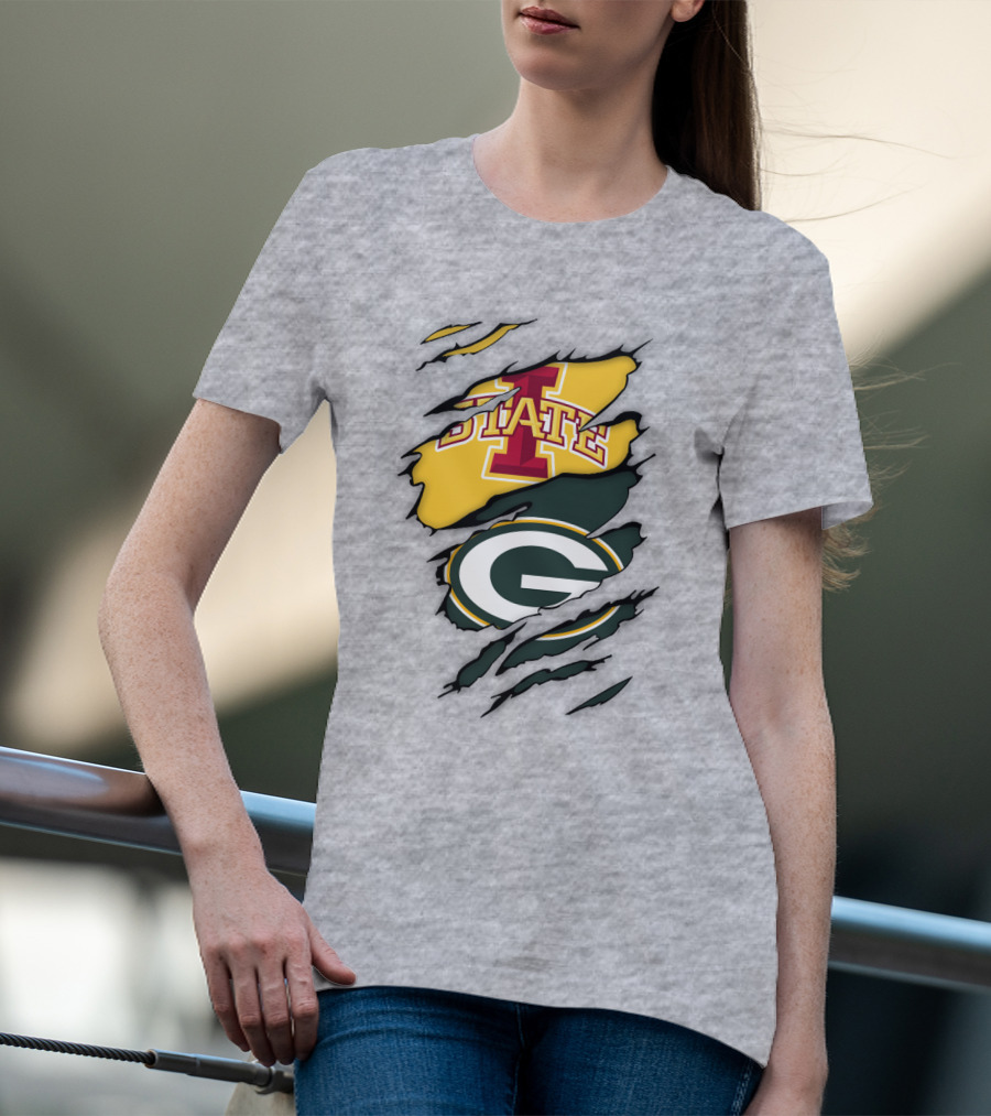 Green Bay Packers Iowa State Cyclones Torn Ripped Claw Marks T-Shirt