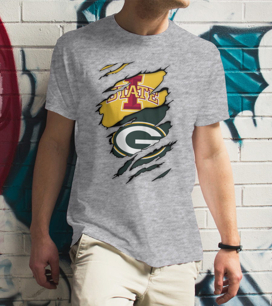 Green Bay Packers Iowa State Cyclones Torn Ripped Claw Marks T-Shirt