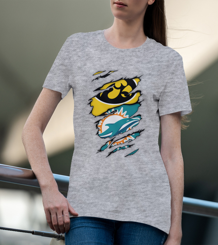 Miami Dolphins Iowa Hawkeyes Logo Mashup T-Shirt