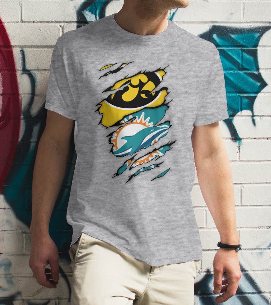 Miami Dolphins Iowa Hawkeyes Logo Mashup T-Shirt