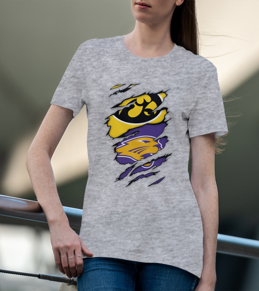 Northern Iowa Panthers Iowa Hawkeyes Dual Logo Fusion T-Shirt