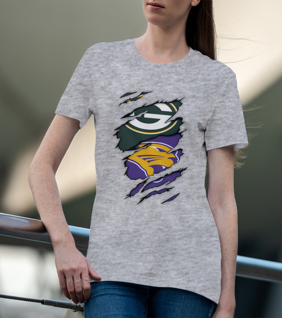 Green Bay Packers And Northern Iowa Panthers Logo Fusion T-Shirt