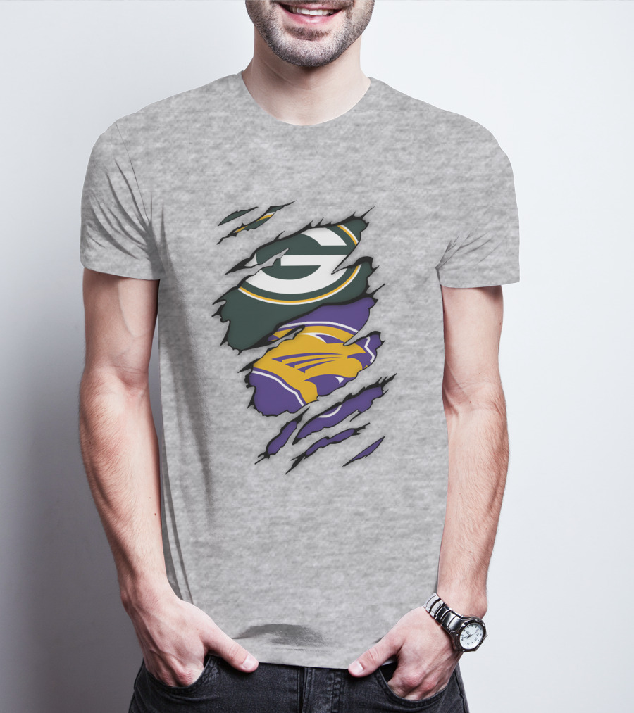 Green Bay Packers And Northern Iowa Panthers Logo Fusion T-Shirt