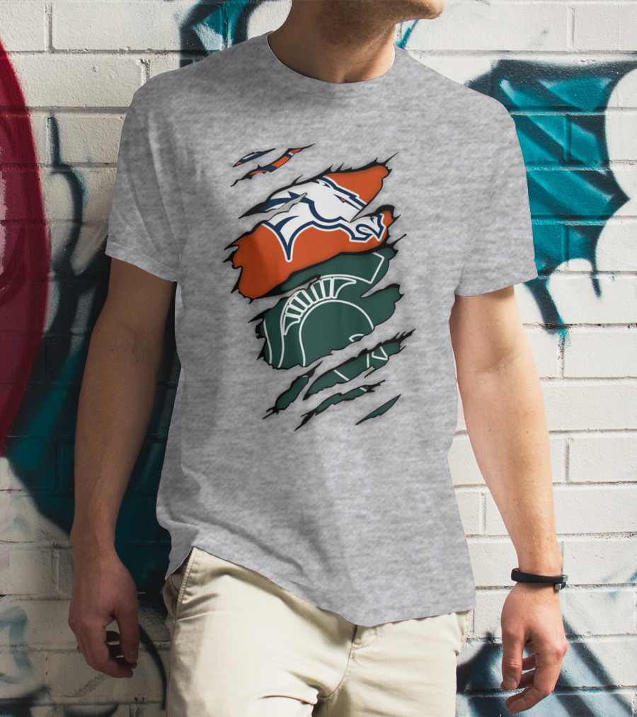 Denver Broncos Michigan State Spartan Helmet T-Shirt