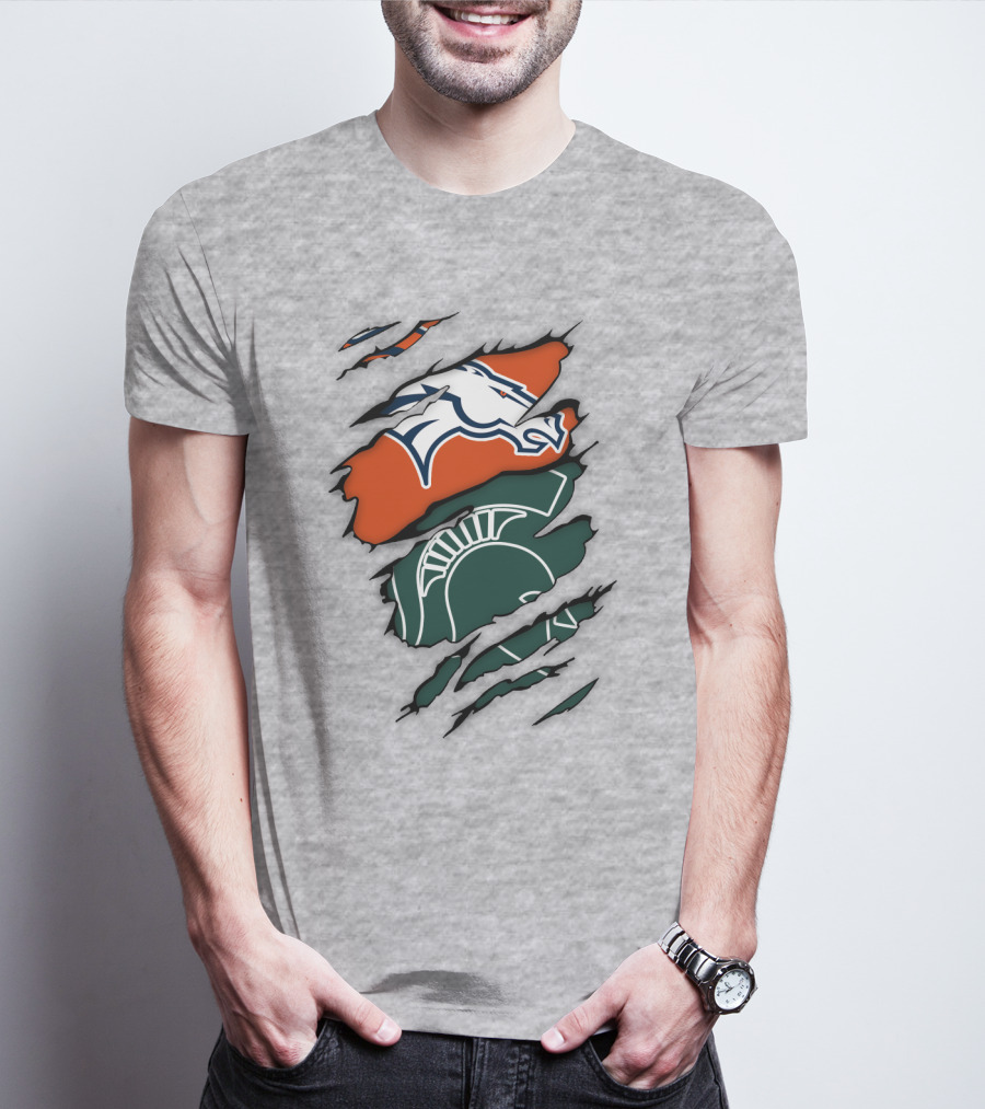Denver Broncos Michigan State Spartan Helmet T-Shirt
