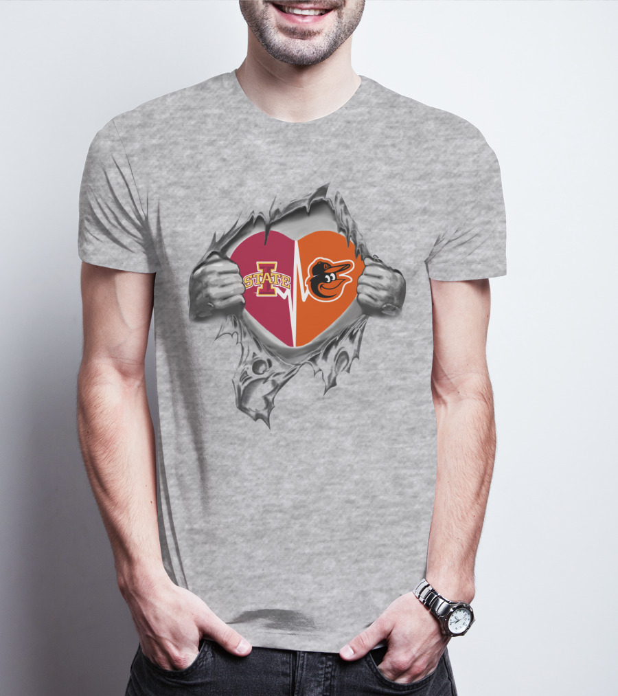 Iowa State Cyclones Baltimore Orioles Heart Emblem T-Shirt