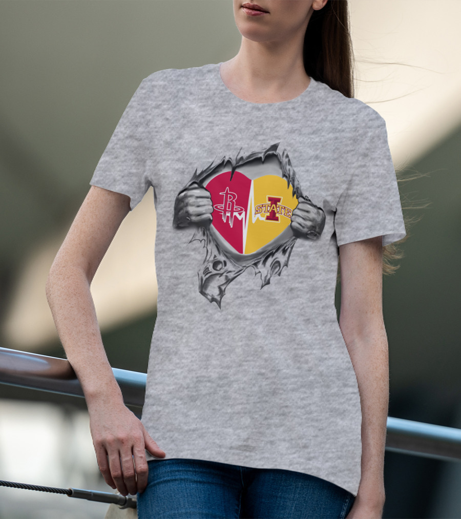 Iowa State Heart With Houston Rockets Burst T-Shirt