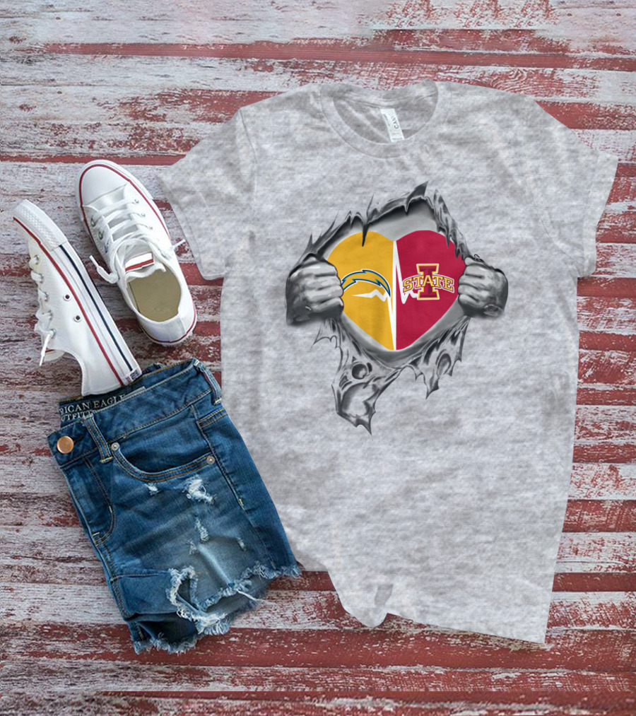 Los Angeles Chargers Iowa State Heart Torn Fabric T-Shirt