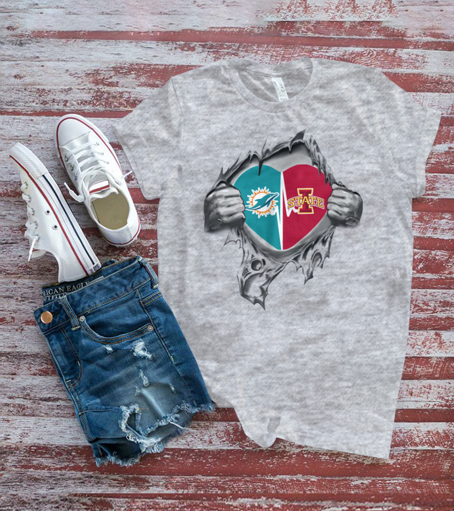 Miami Dolphins Iowa State University Heart Fusion T-Shirt