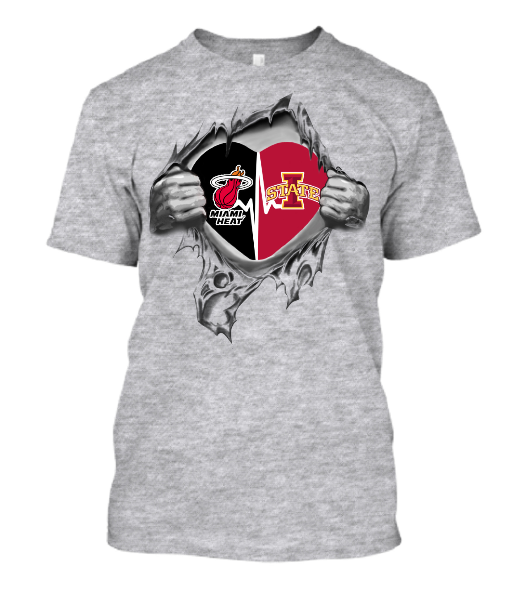 Miami Heat Iowa State Heart Torn In Half T-Shirt