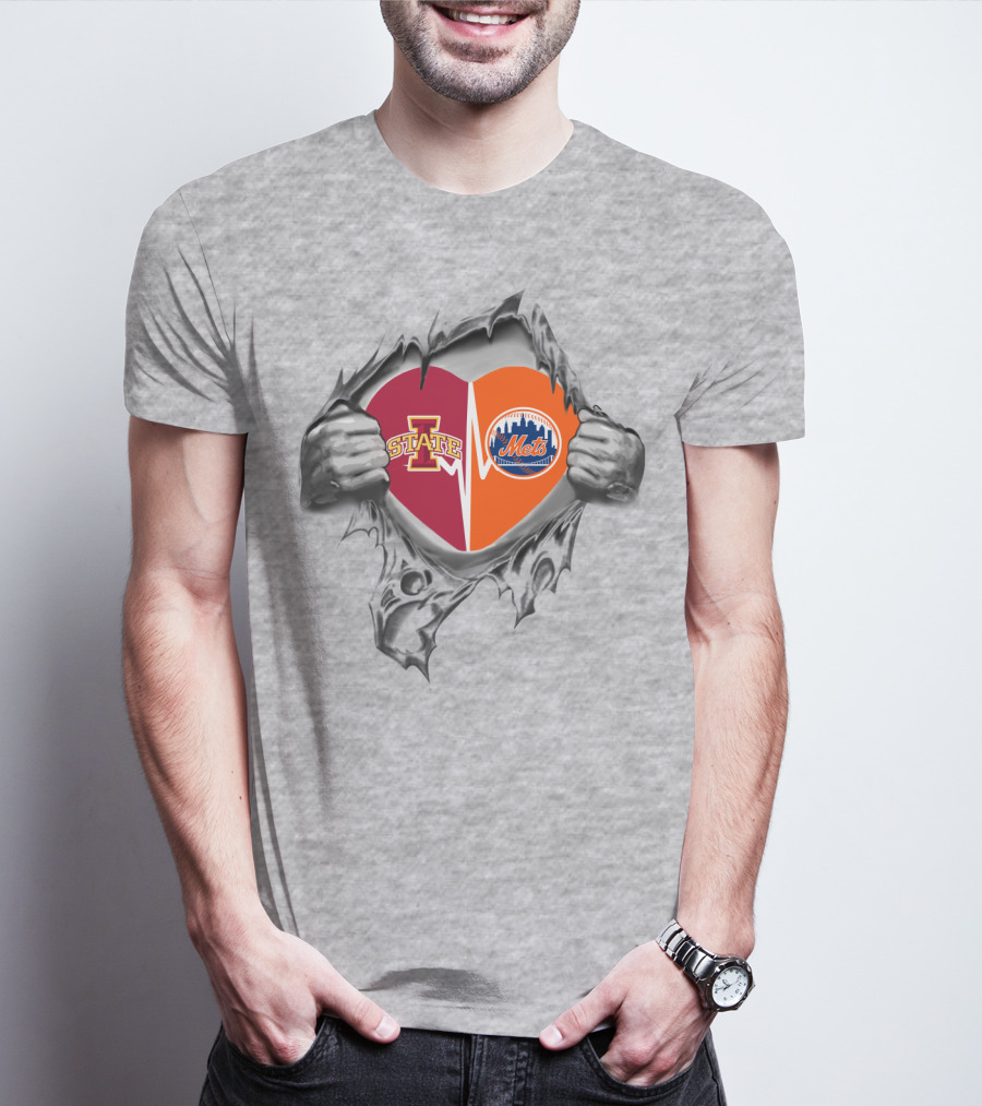 Iowa State Cyclones Heart New York Mets Collaboration Duo T-Shirt