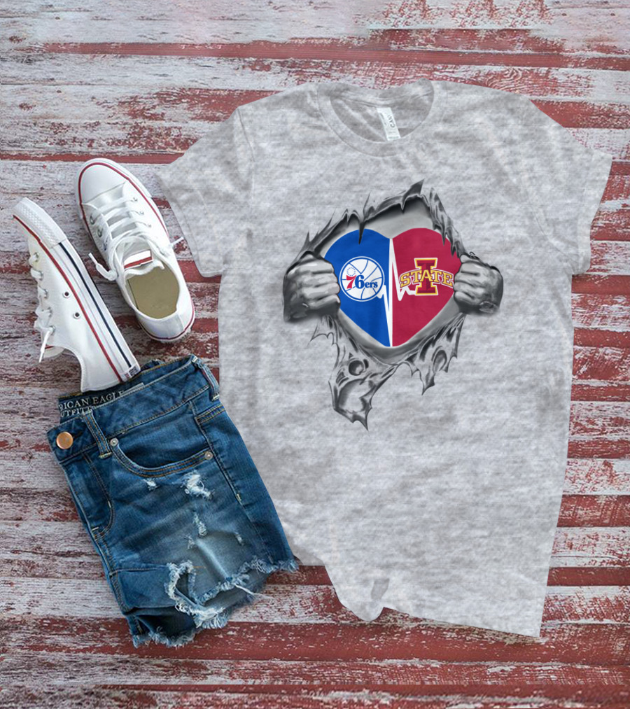 Philadelphia 76ers Iowa State Heart Logo Fusion T-Shirt