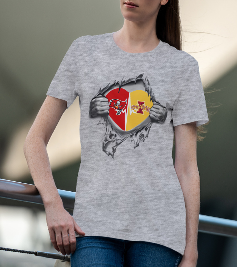 Iowa State Tampa Bay Buccaneers Heart Torn T-Shirt