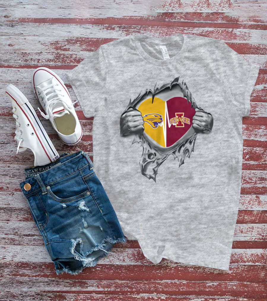 Iowa State Northern Iowa Panthers Heart Ripped T-Shirt