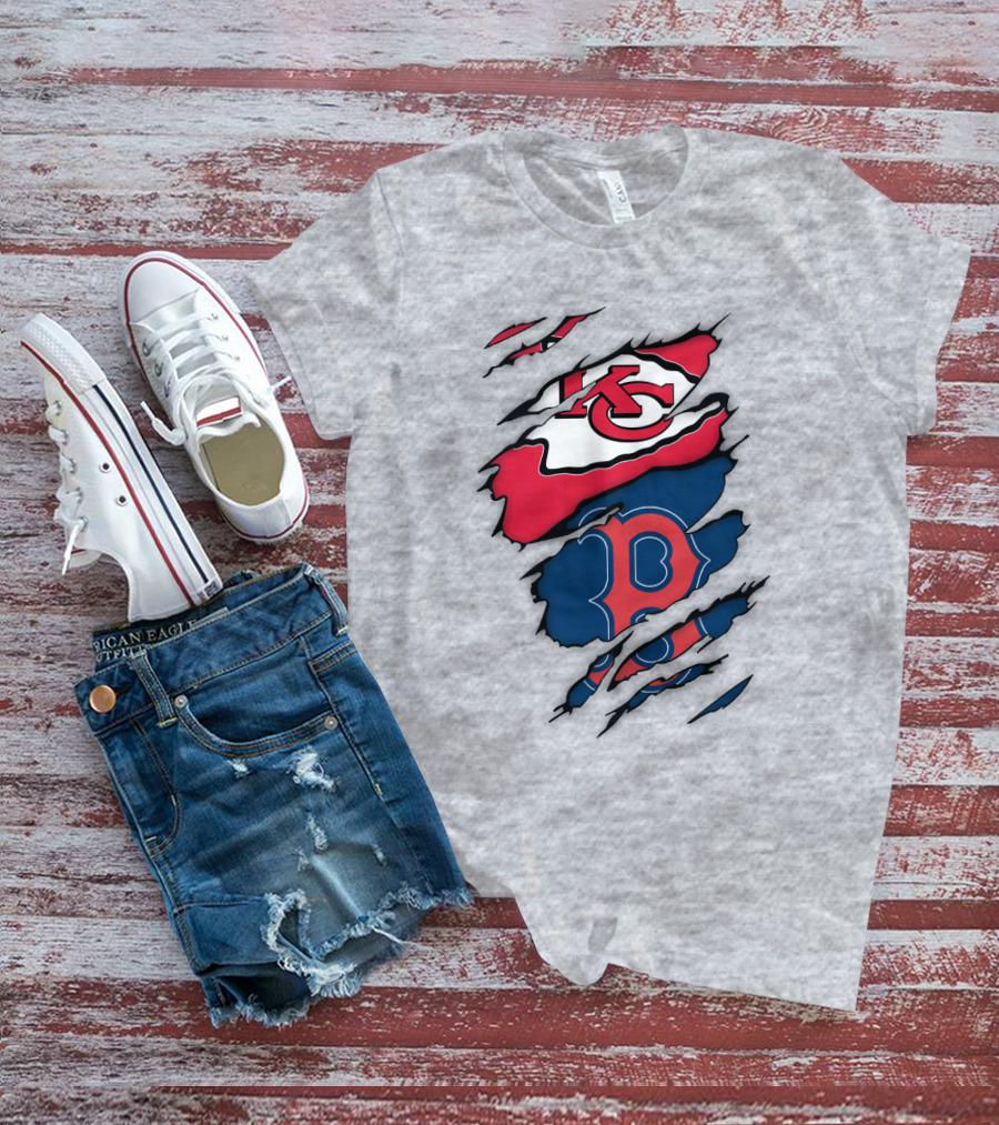 Boston Red Sox Kansas City Chiefs Combined Logo Fan Gear T-Shirt