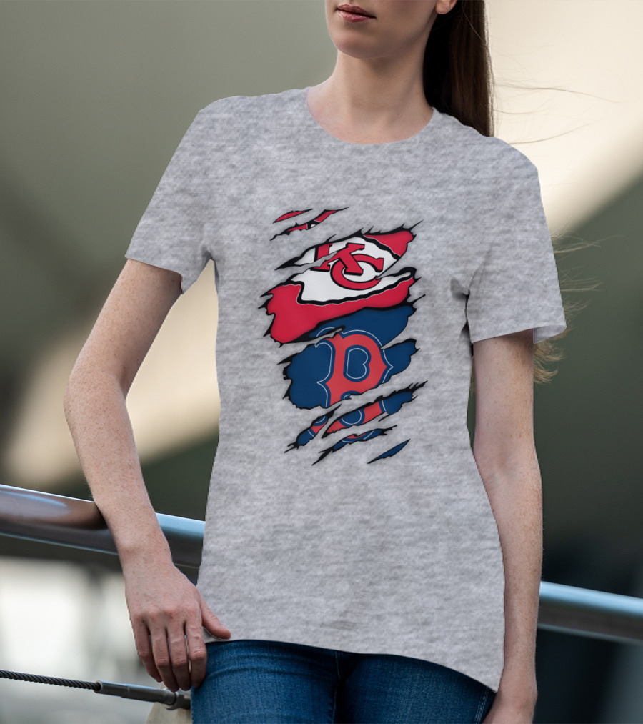 Boston Red Sox Kansas City Chiefs Combined Logo Fan Gear T-Shirt