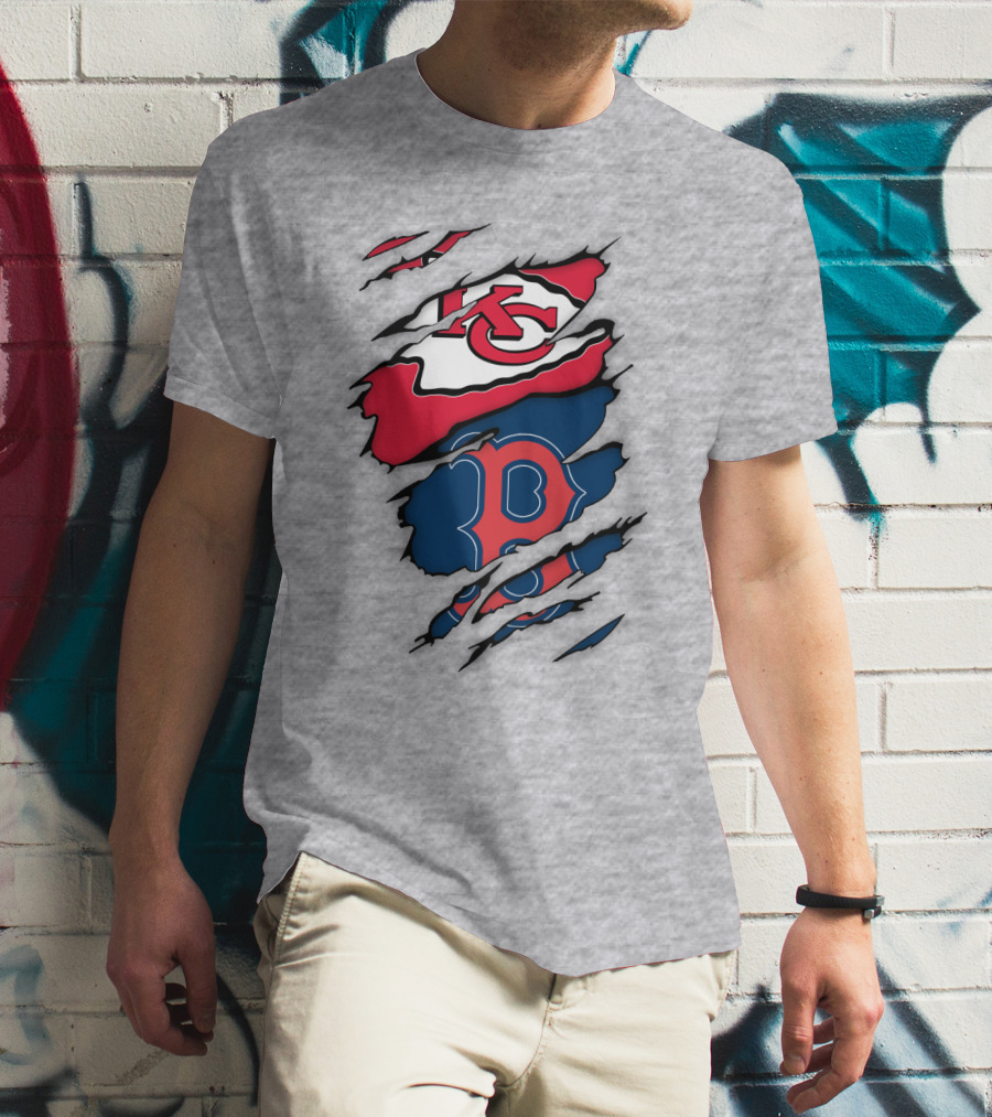 Boston Red Sox Kansas City Chiefs Combined Logo Fan Gear T-Shirt