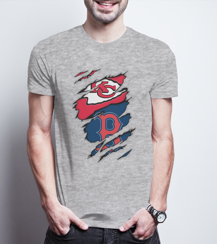 Boston Red Sox Kansas City Chiefs Combined Logo Fan Gear T-Shirt