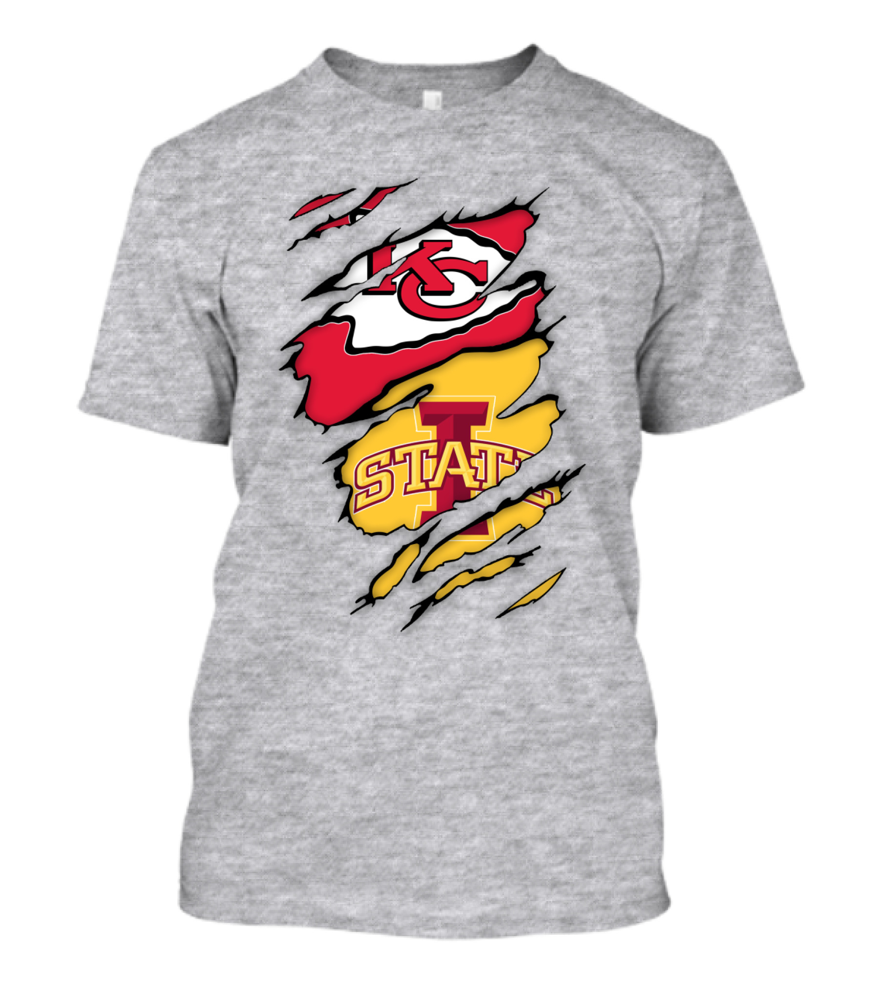 Iowa State Cyclones Kansas City Chiefs Logo Ripped Style T-Shirt