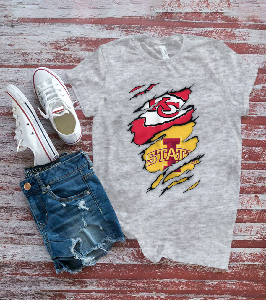 Iowa State Cyclones Kansas City Chiefs Logo Ripped Style T-Shirt