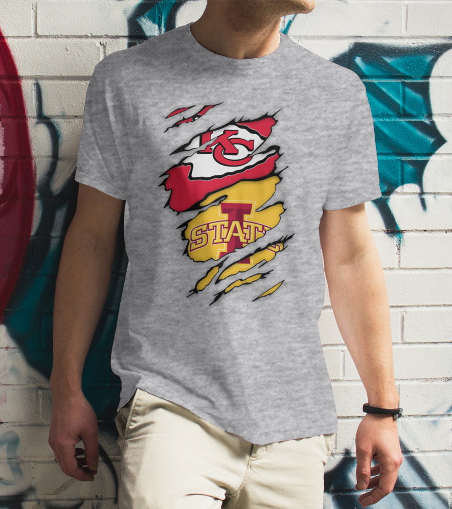 Iowa State Cyclones Kansas City Chiefs Logo Ripped Style T-Shirt
