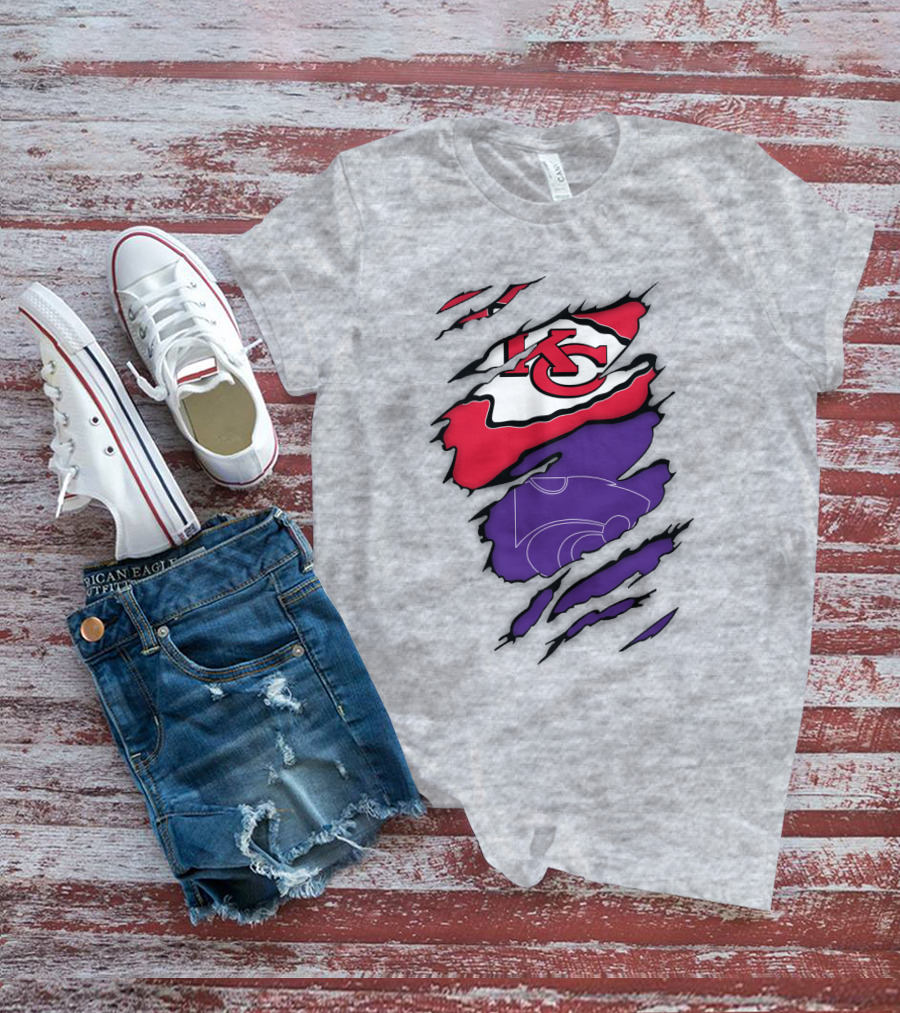 Kansas City Chiefs And Kansas State Wildcats Logo Integration T-Shirt