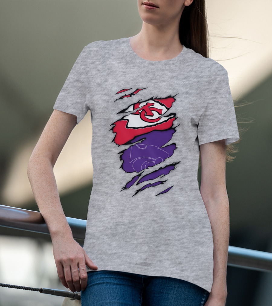 Kansas City Chiefs And Kansas State Wildcats Logo Integration T-Shirt