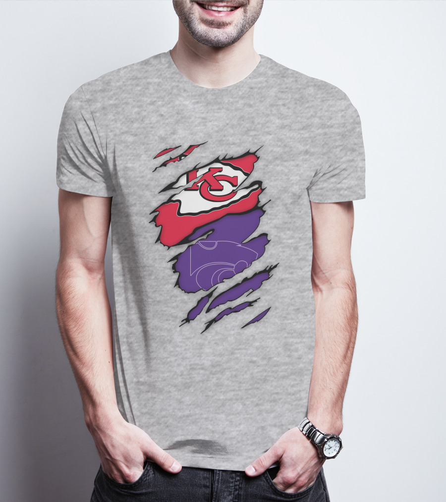 Kansas City Chiefs And Kansas State Wildcats Logo Integration T-Shirt