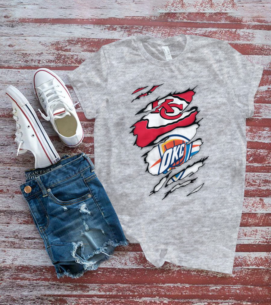 Kansas City Chiefs Okc Thunder Logos Overlapping Sports Crossover T-Shirt