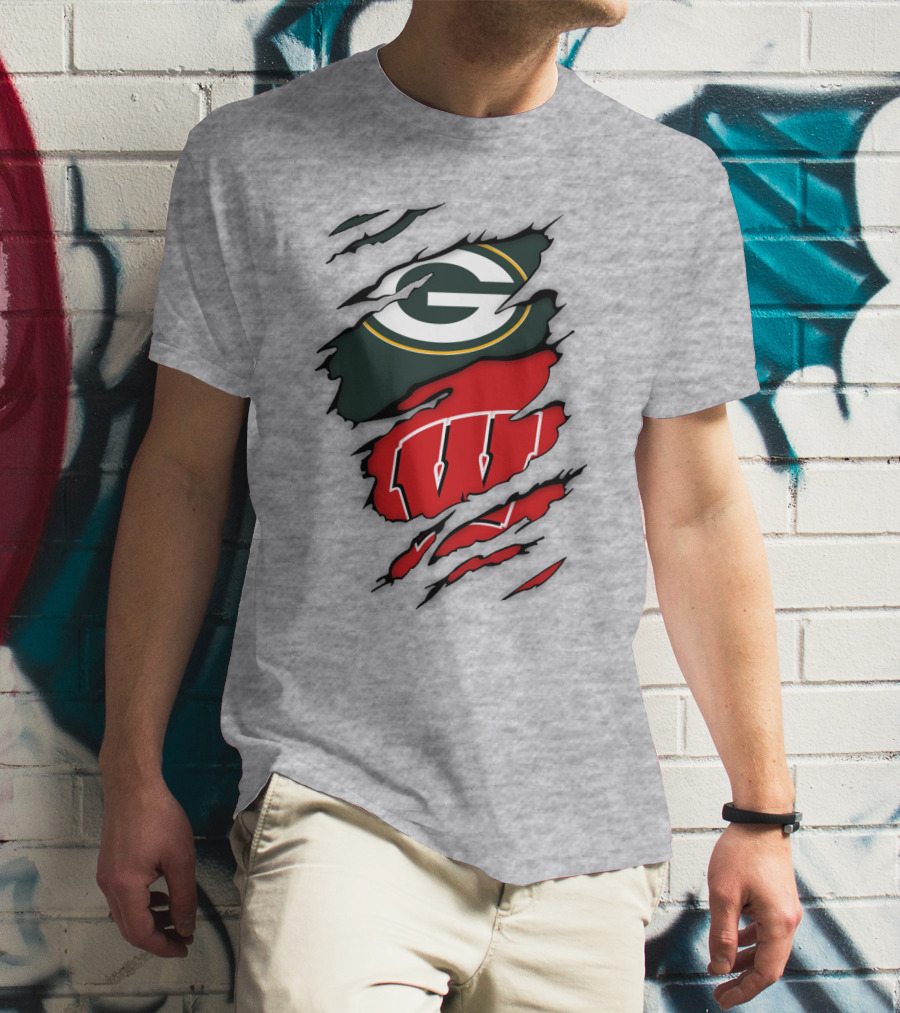 Wisconsin Badgers And Green Bay Packers Claw Marks Logo Mashup T-Shirt