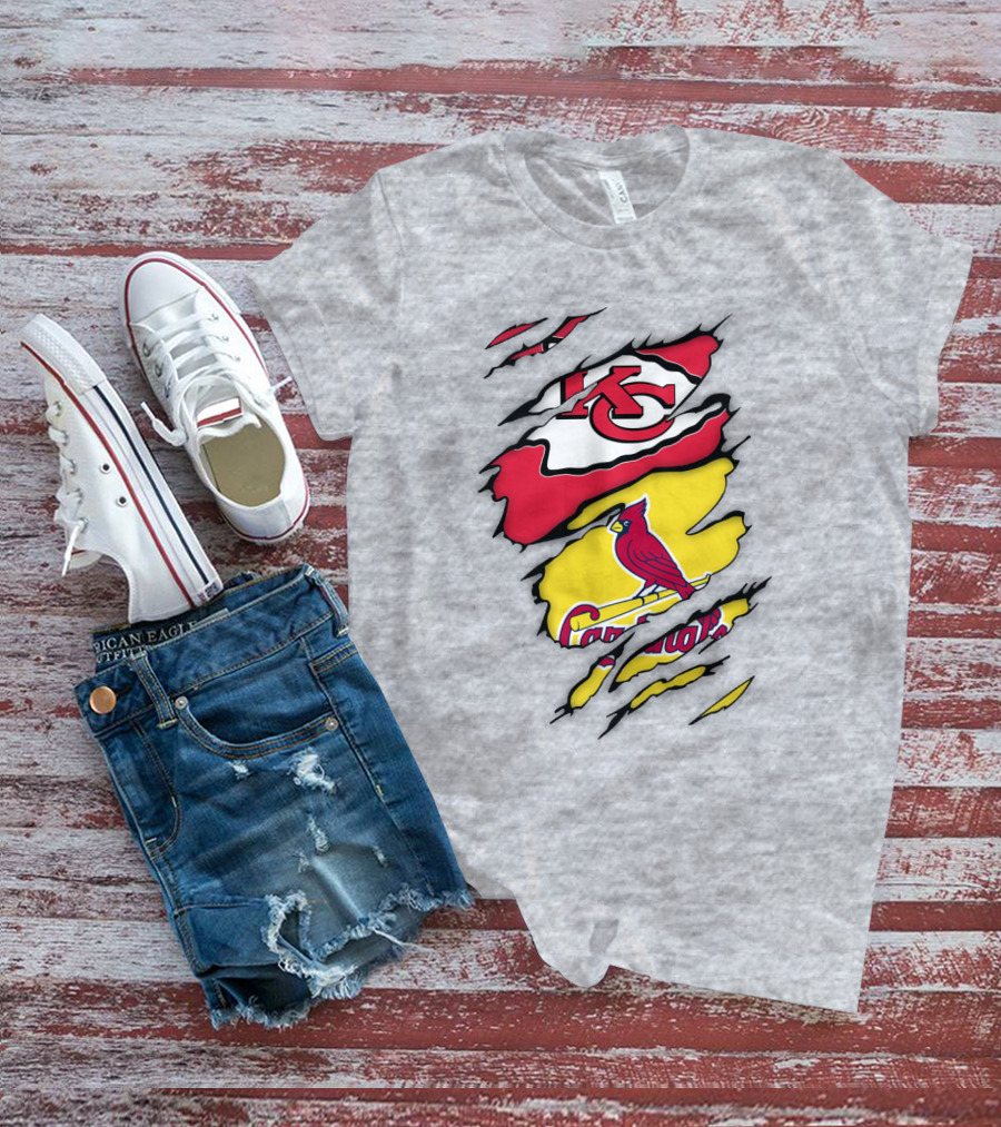 St Louis Cardinals Kansas City Chiefs Logos Ripped T-Shirt