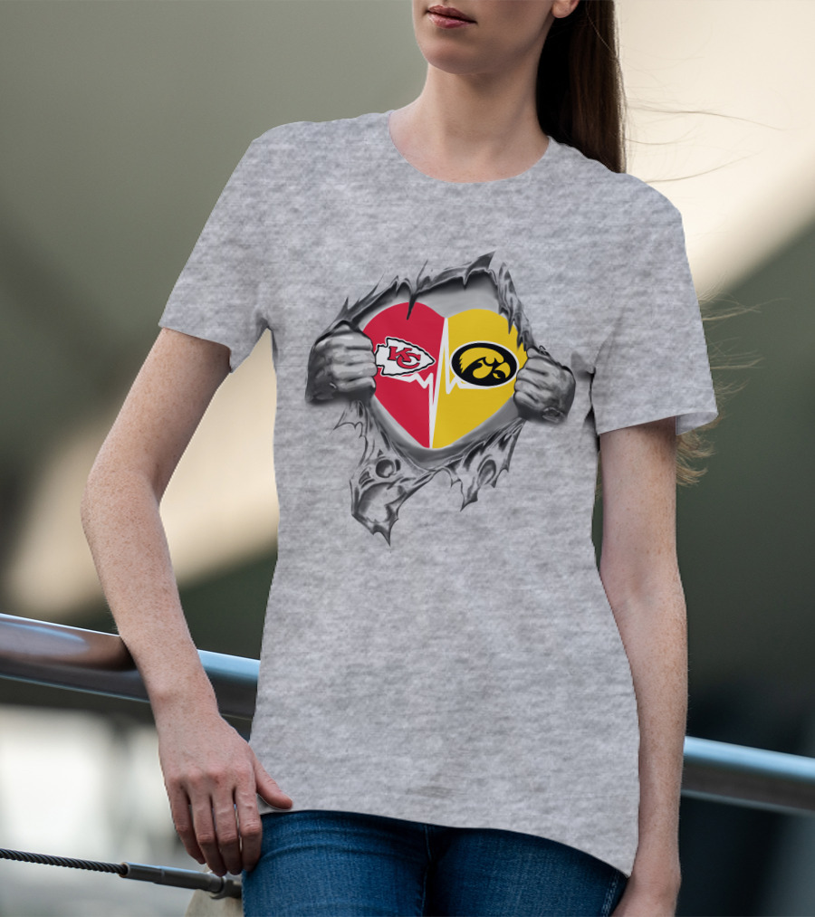 Kansas City Chiefs Iowa Hawkeyes Heart Logo Chiefs Hawkeyes Fan Gear T-Shirt