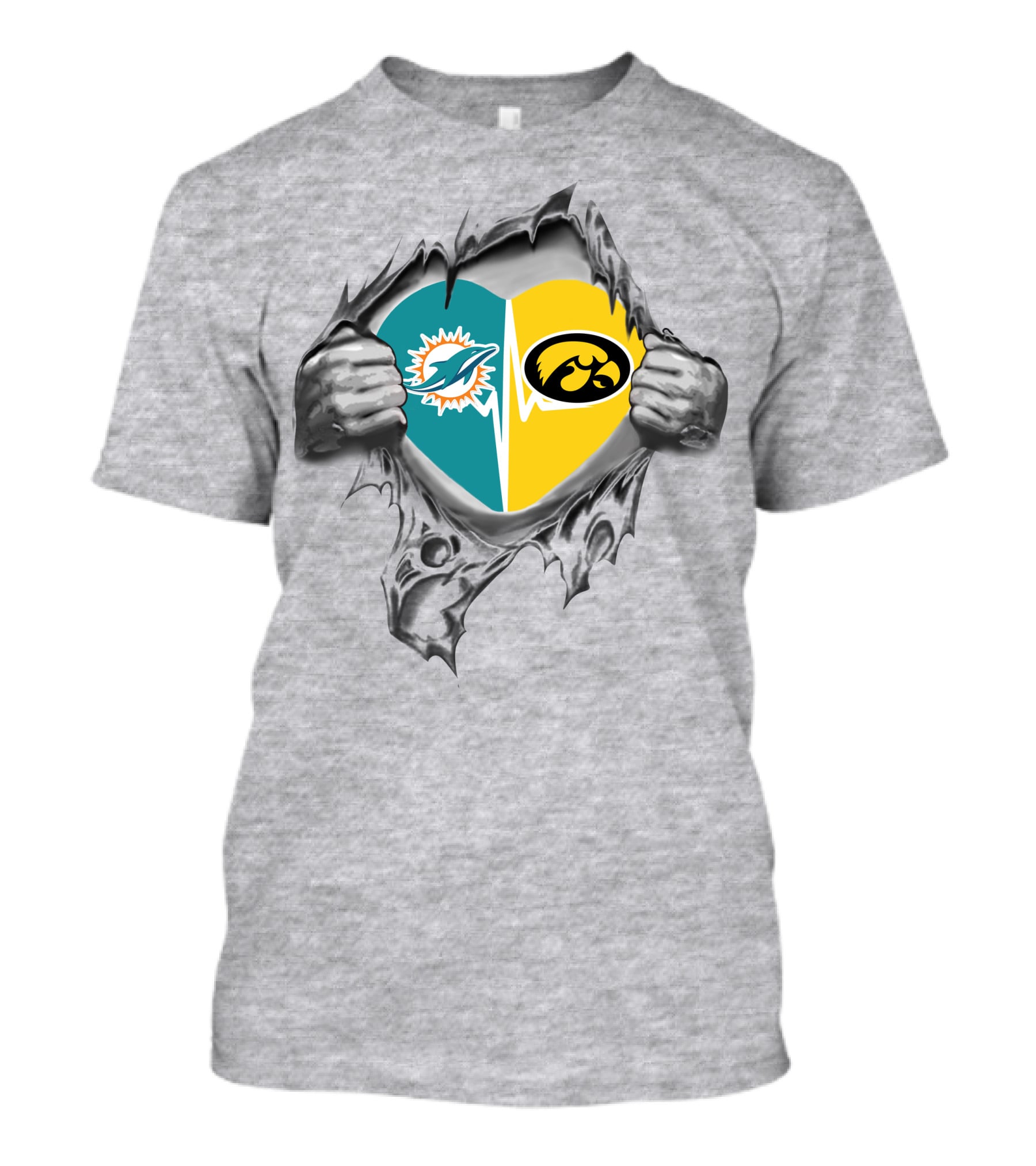 Miami Dolphins Hawkeyes Heart Logo Fusion T-Shirt