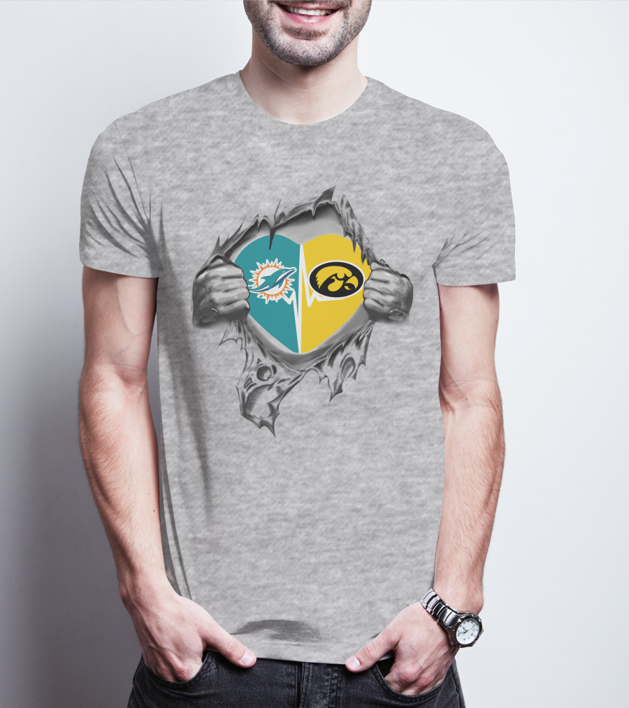 Miami Dolphins Hawkeyes Heart Logo Fusion T-Shirt
