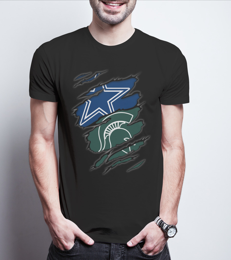 Cowboys Star Michigan State Spartans Helmet Claw Torn T-Shirt