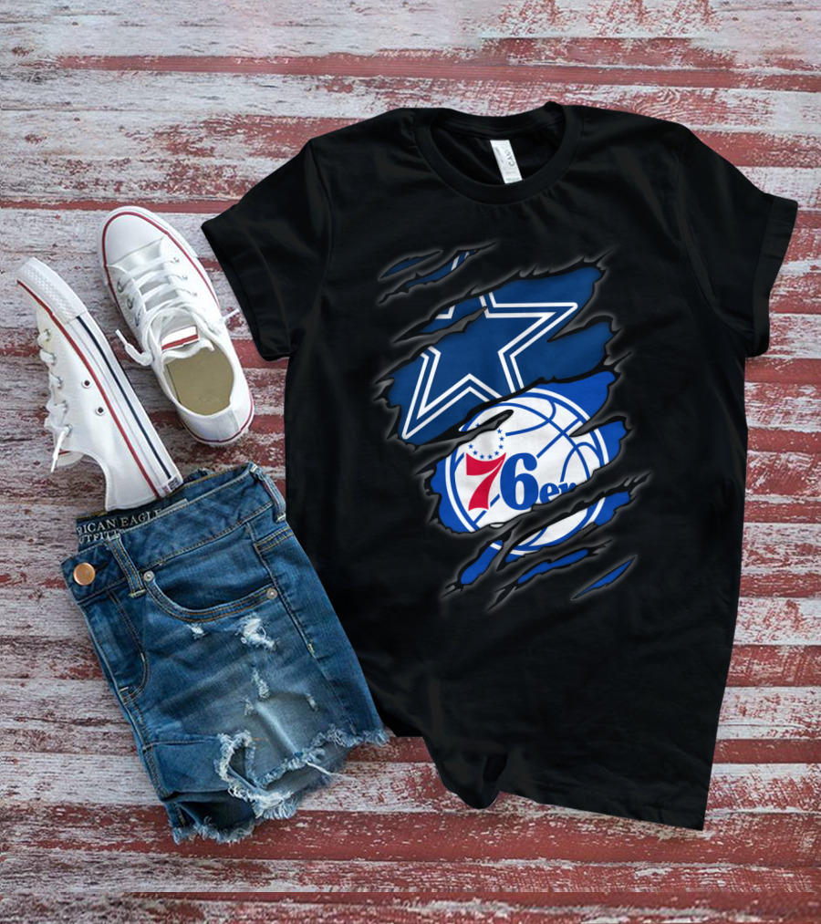 Cowboys Star And Philadelphia 76ers Logo Fusion T-Shirt