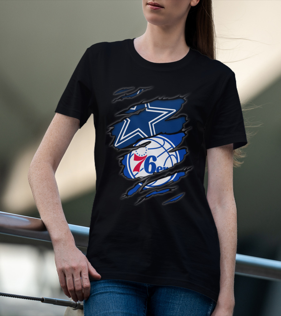 Cowboys Star And Philadelphia 76ers Logo Fusion T-Shirt