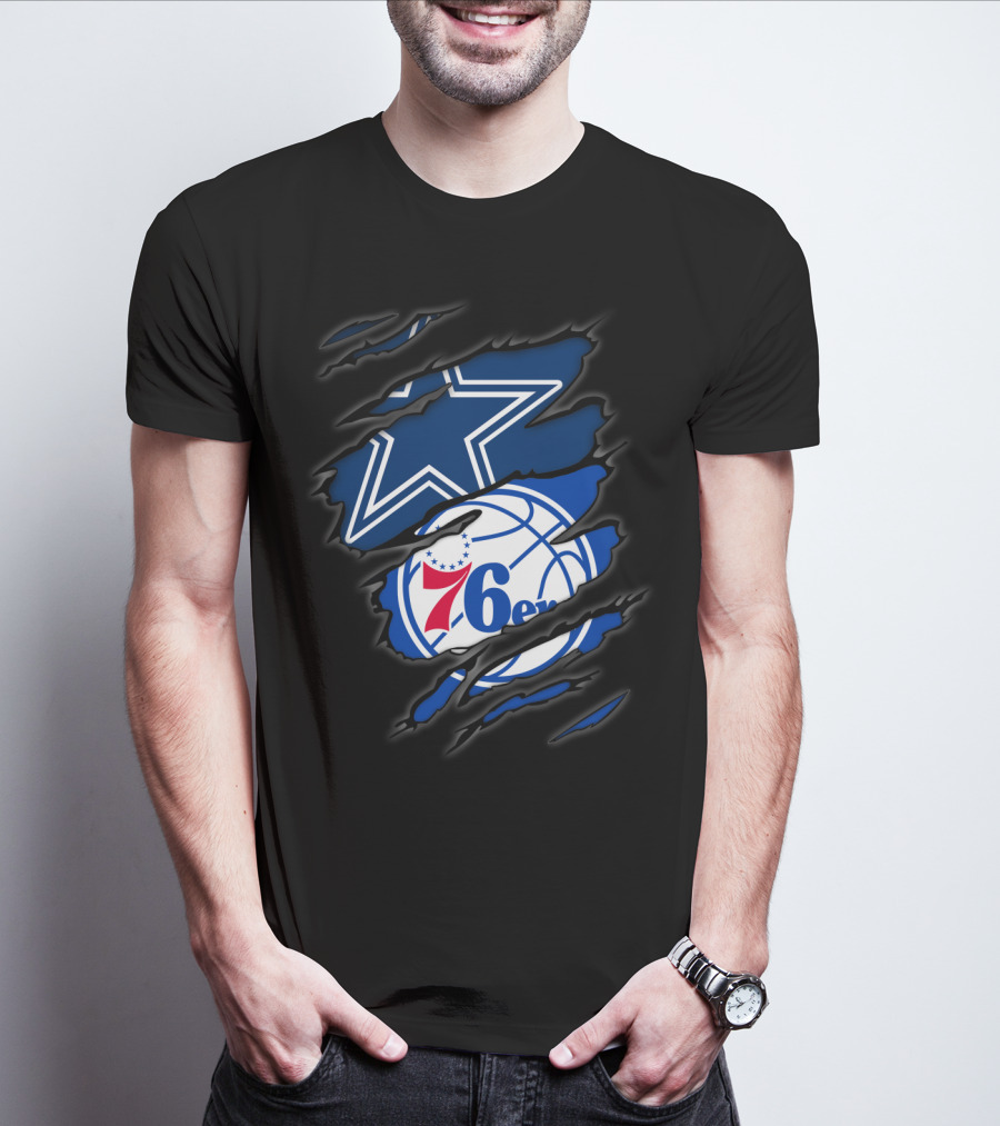 Cowboys Star And Philadelphia 76ers Logo Fusion T-Shirt
