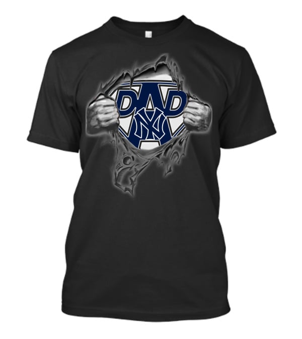 New York Yankees Super Dad Emblem With Hands Tearing Through Fabric T-Shirt