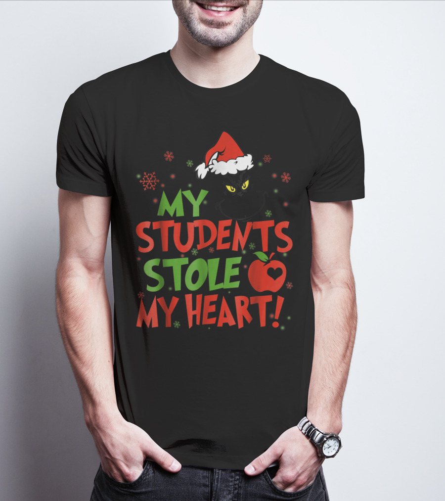 My Students Stole My Heart Grinch Christmas Teacher Apple T-Shirt