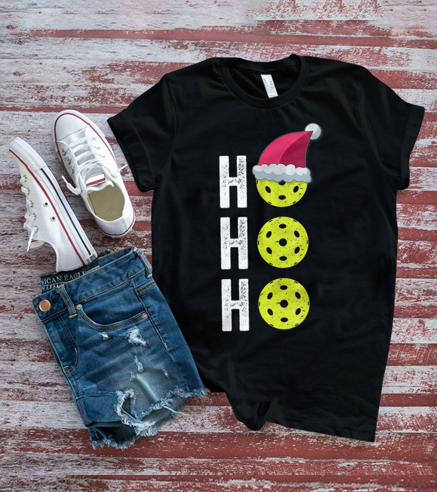 Ho Ho Ho Pickleball Christmas Funny Santa Hat Holiday T-Shirt