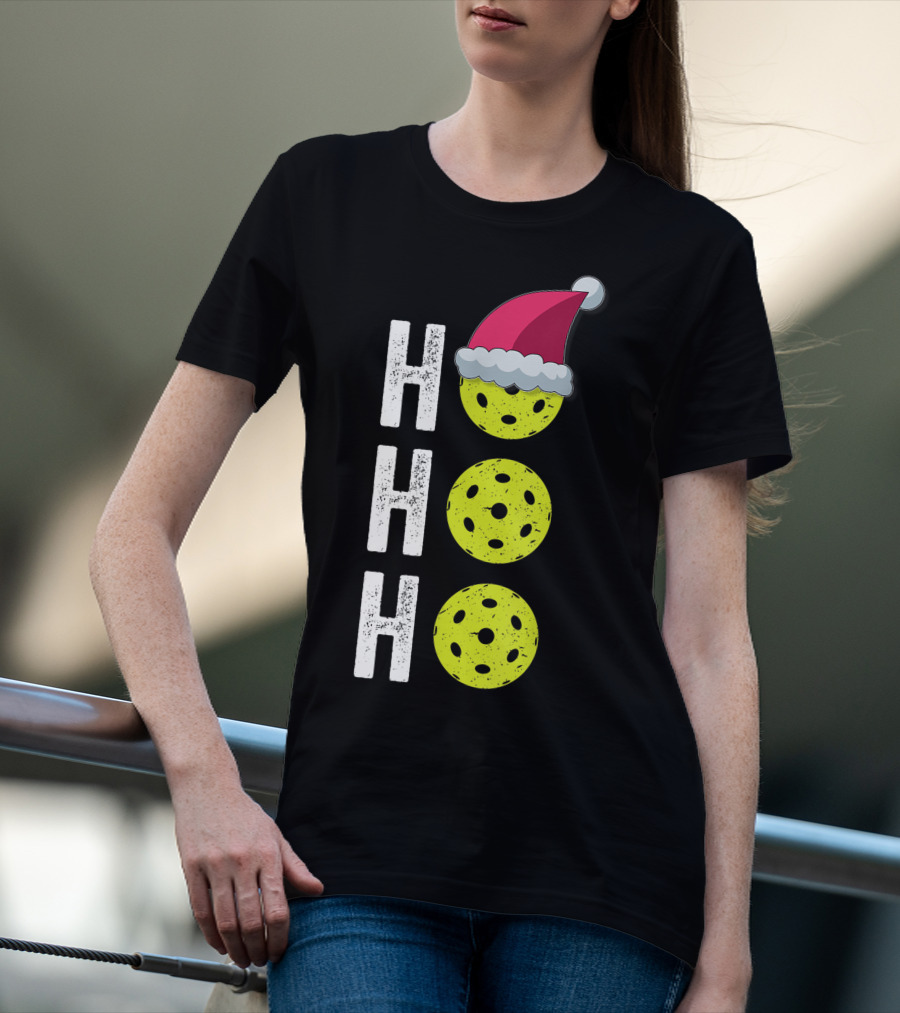 Ho Ho Ho Pickleball Christmas Funny Santa Hat Holiday T-Shirt