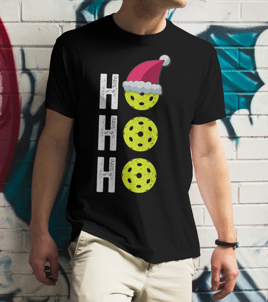 Ho Ho Ho Pickleball Christmas Funny Santa Hat Holiday T-Shirt