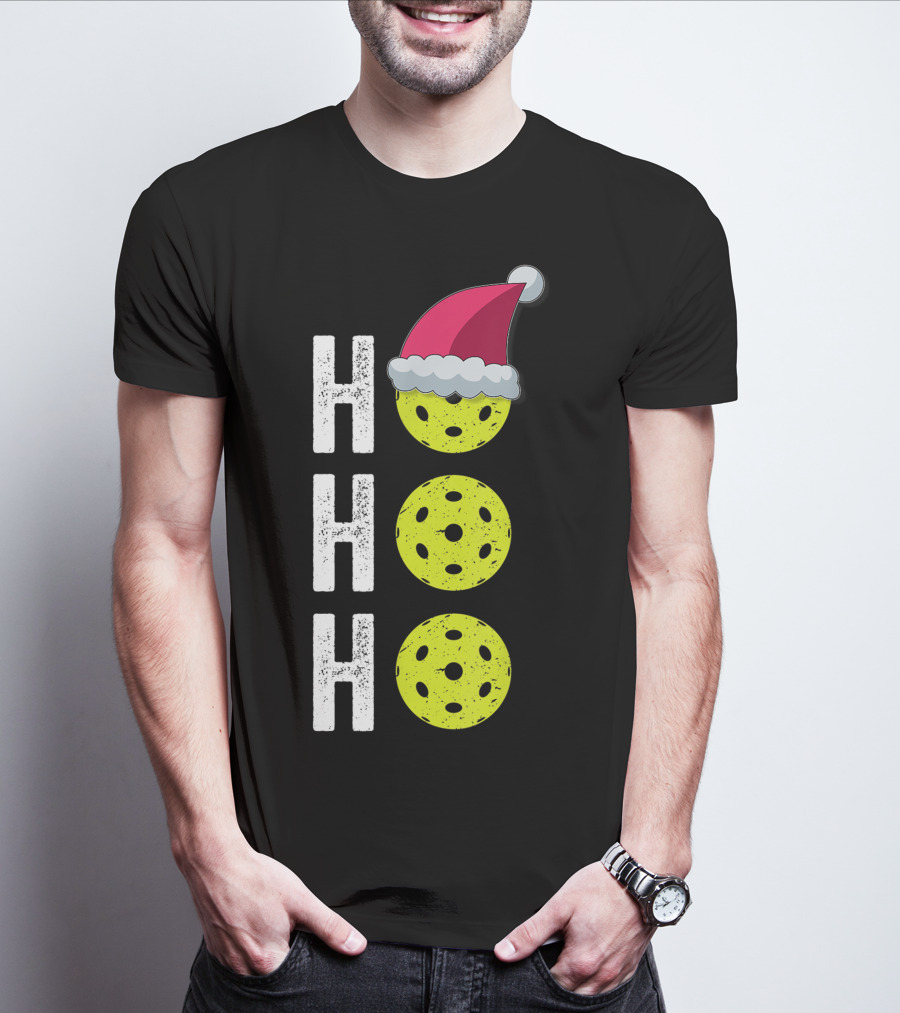 Ho Ho Ho Pickleball Christmas Funny Santa Hat Holiday T-Shirt