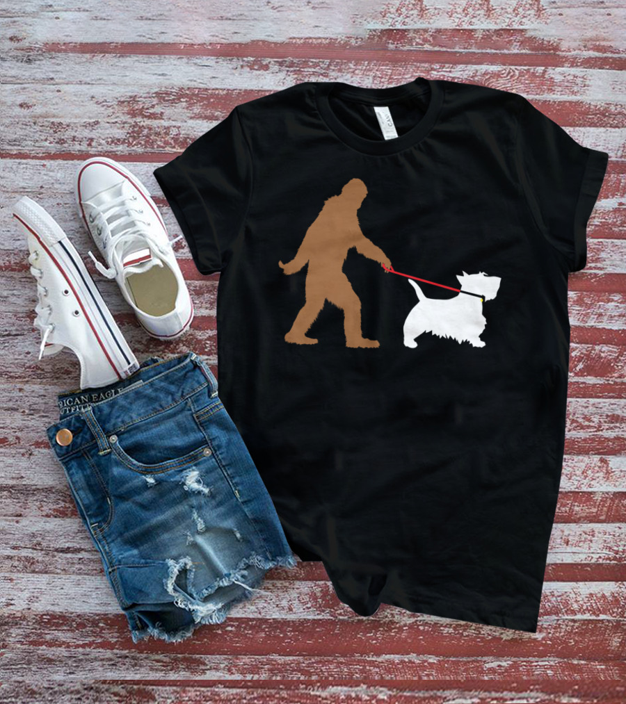 Bigfoot Walking Scottish Terrier Dog Leash Iconic T-Shirt