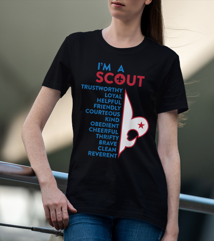I'm A Scout Scout Law Trustworthy Loyal Helpful Friendly Courteous Kind Obedient Cheerful Thrifty Brave Clean Reverent Fleur-de-lis Star T-Shirt