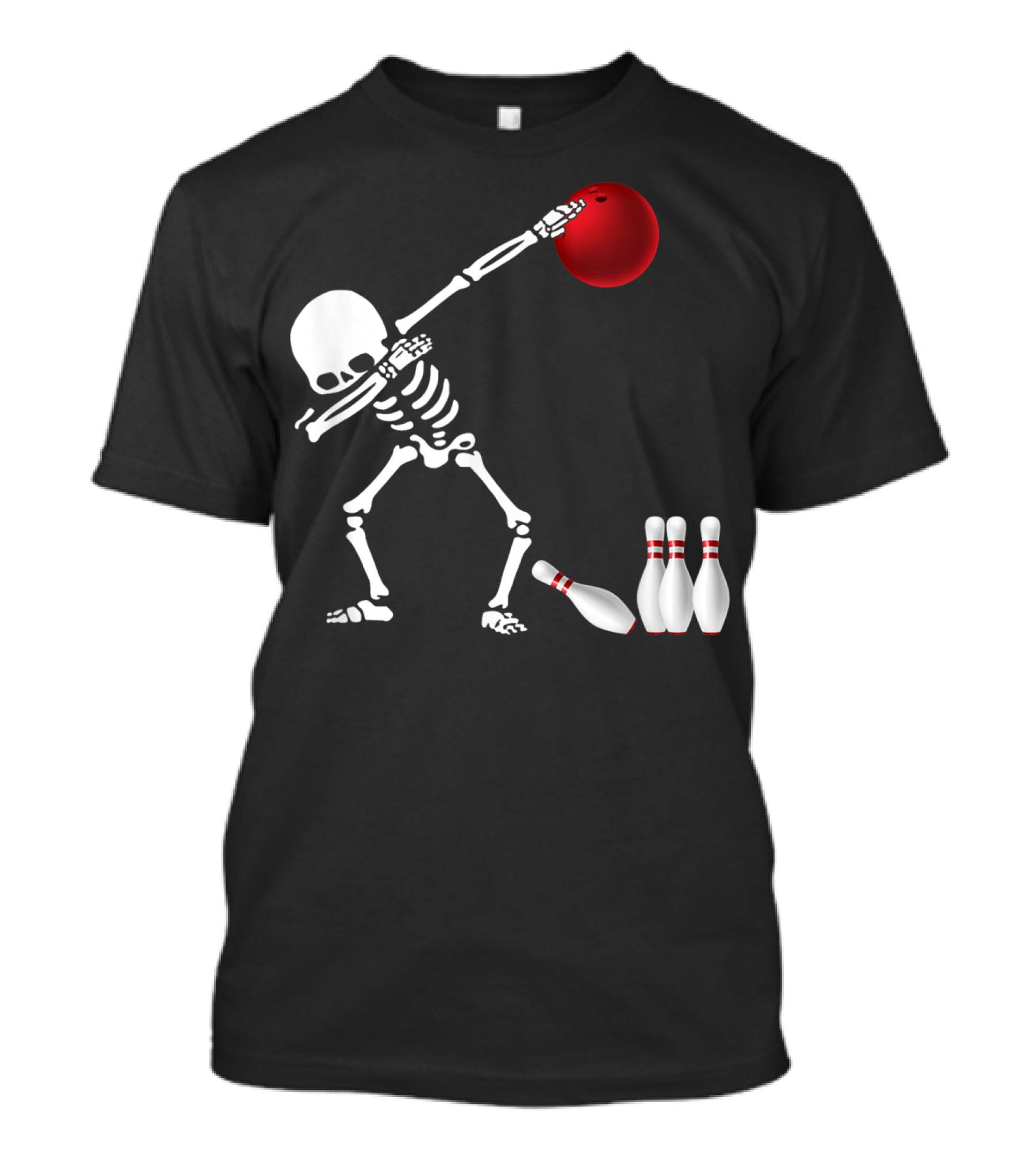 Skeleton Bowler Dabbing With Red Bowling Ball And Pins Fun Bones Lover T-Shirt
