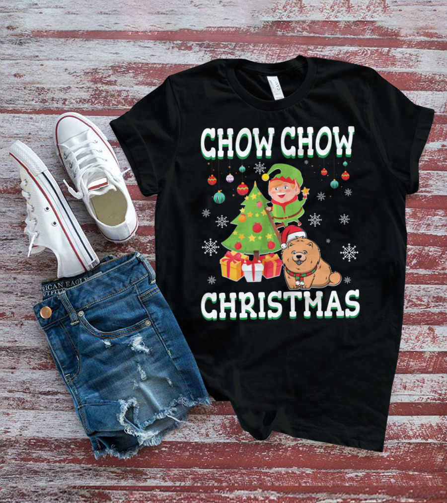 Chow Chow Christmas Elf Tree Presents Snowflakes T-Shirt